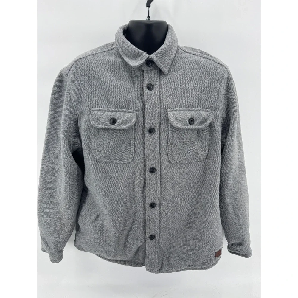 Jachs New York Herringbone Shirt Jacket Mens L Button Front Pockets Gray‎